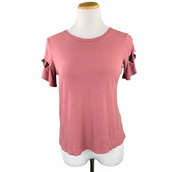 Topshop Tops - TopShop Dusty Rose Cute Cut Out Bow Sleeve Tee